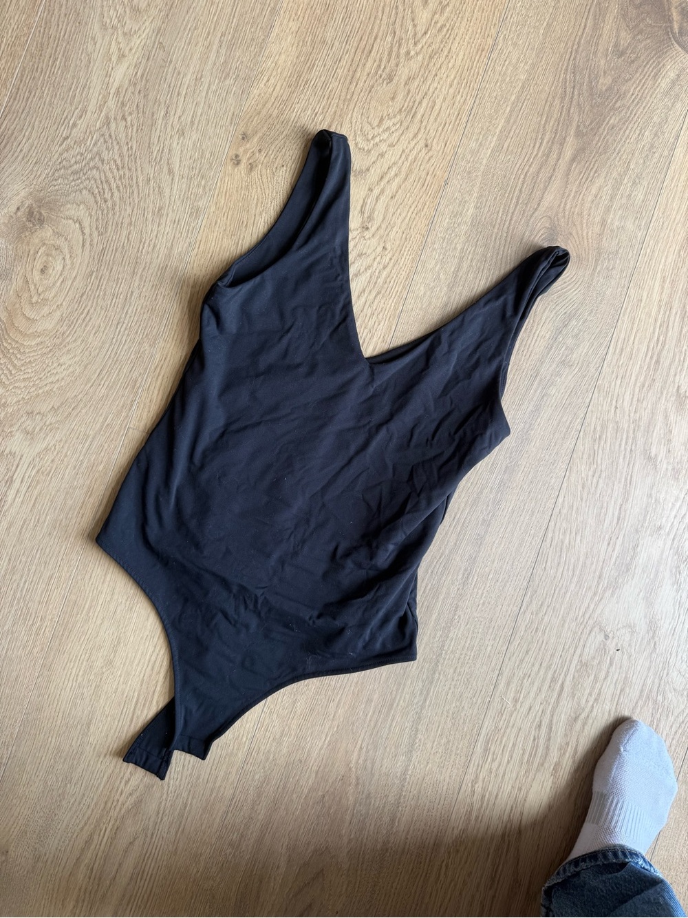 Black Sleeveless Scoop Neck Thong Bodysuit Size L Stretch